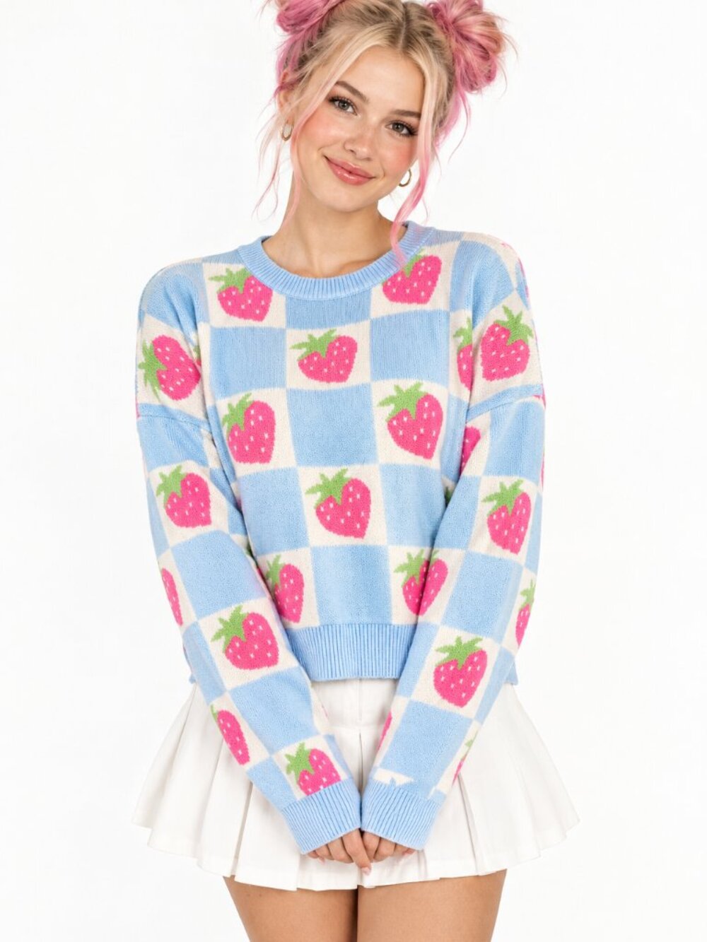 Anthropologie Luna Ivy Strawberry Checkered Sweater Small Pullover Fall Winter